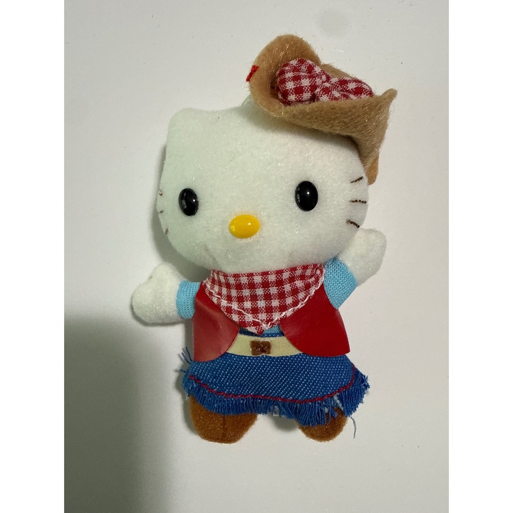 Vintage Nakajima 1976-2004 Official Hello Kitty Cowboy  Plush Keychain RARE